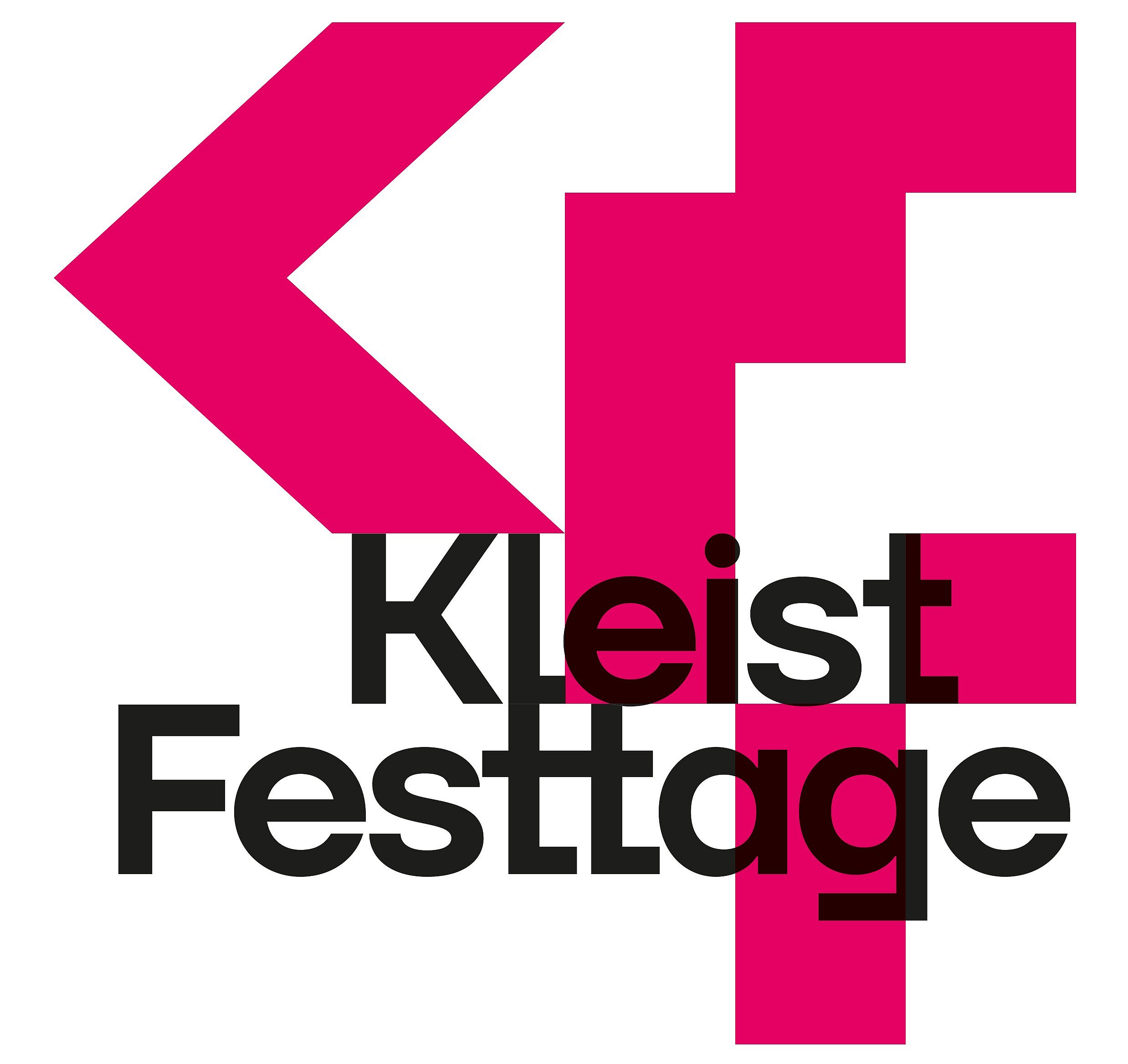 Zwei stilisierte Buchstaben „K“ und „F“ in kräftigen Winkelformen, darunter der Schriftzug „Kleist Festtage“ in serifenloser Schrift.