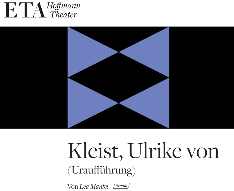Ausschnitt Homepage zur Uraufführung mit abstrakter Grafik (schwarze Raute, durch blaue Dreiecke eingefasst)